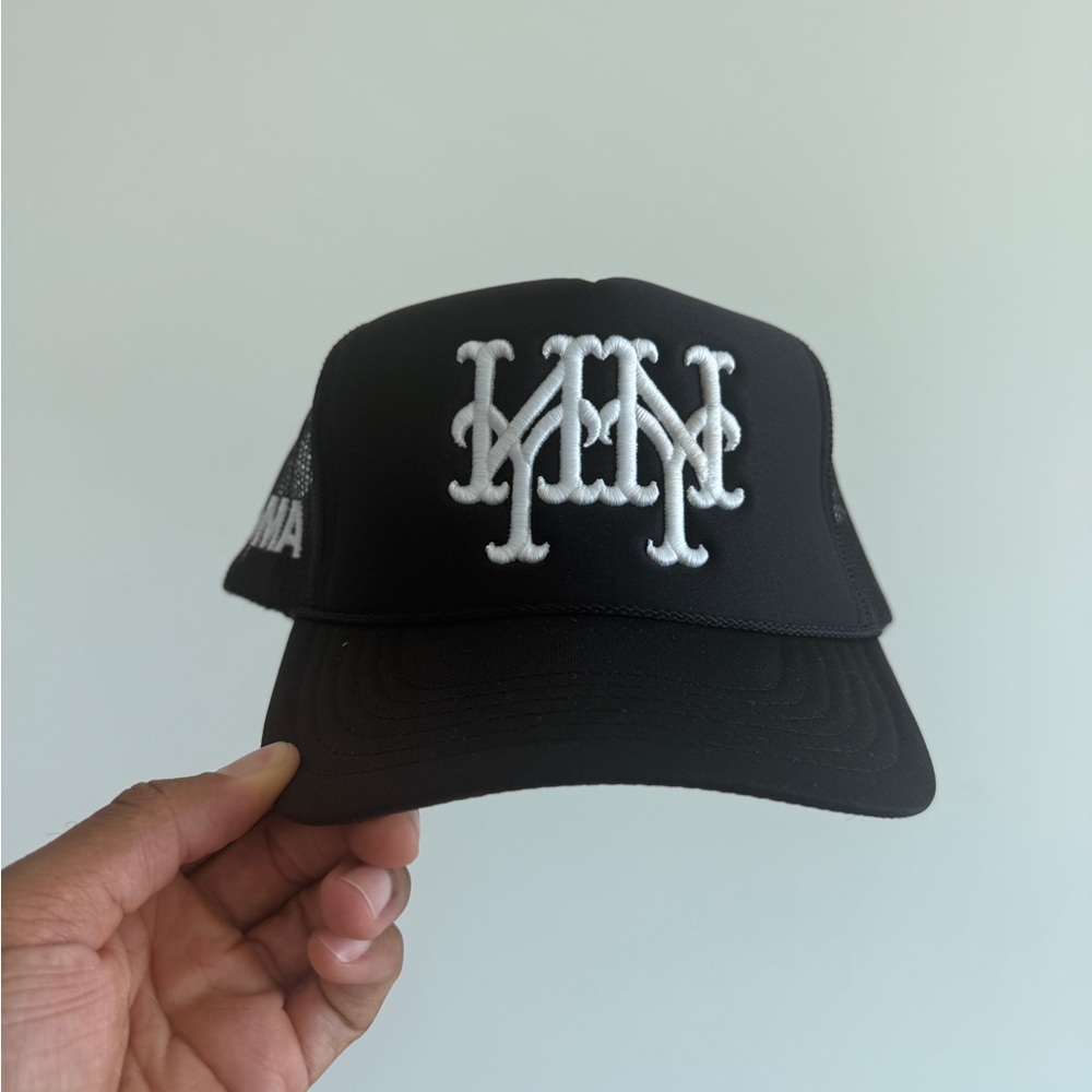 New York Mets OMA Studios Black Mesh Trucker Hat with White Embroidery